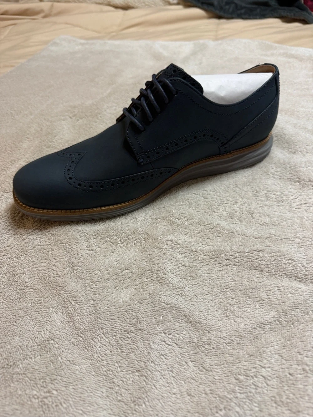 Cole Haan Navy Wingtip Derby with Brown Soles